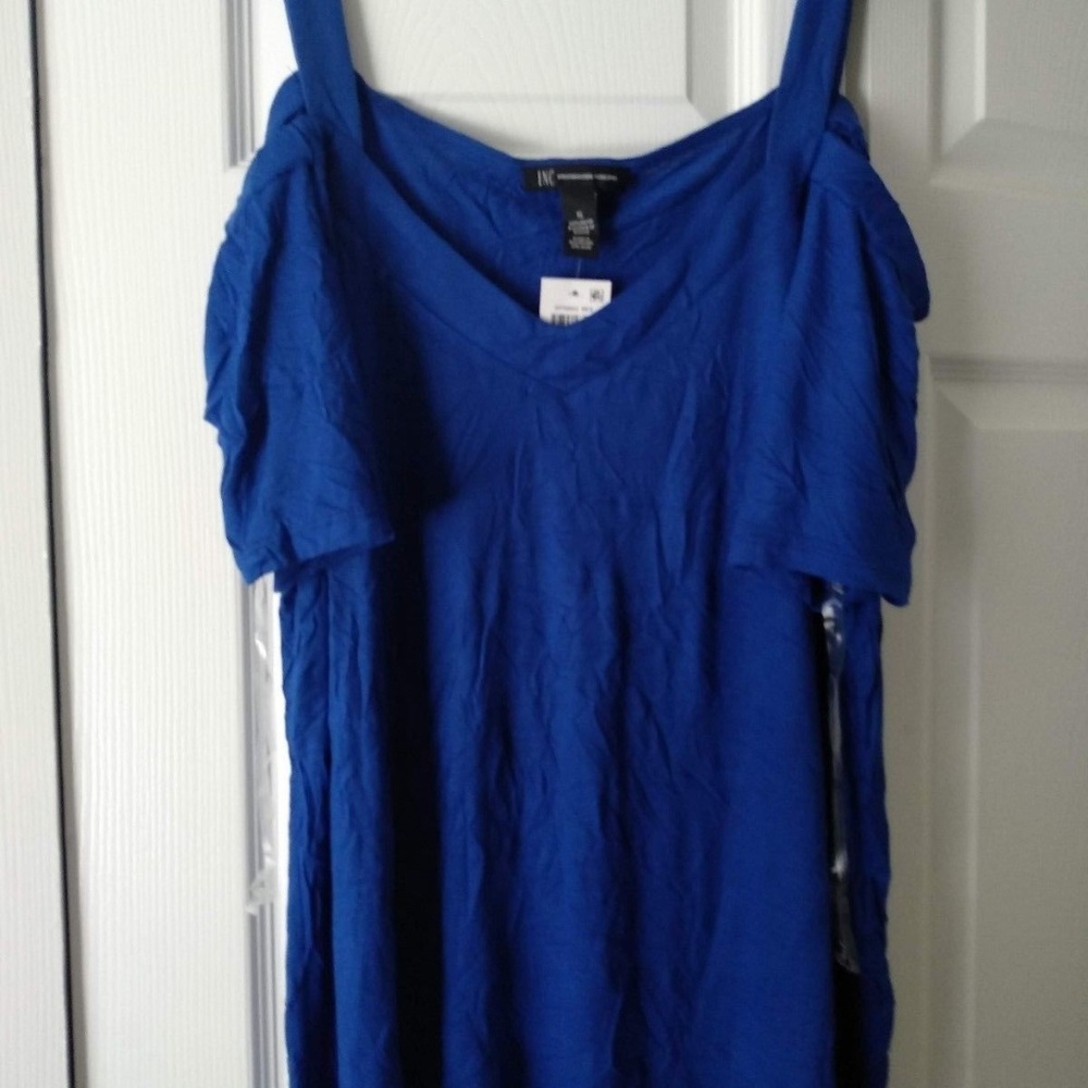 INC International Concepts Royal Blue Cold-Shoulder V-Neck Top